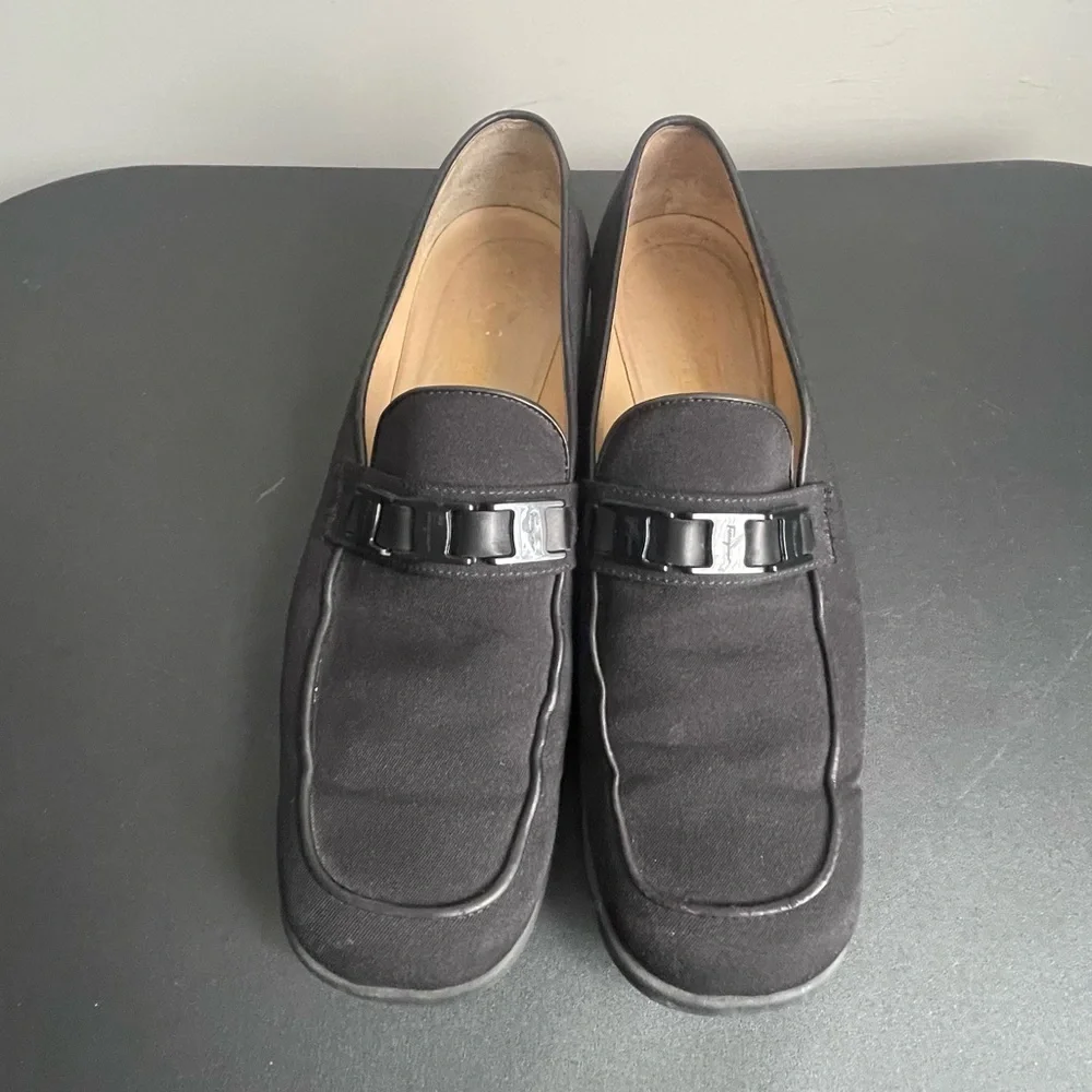 Salvatore Ferragamo Sport Black Fabric Logo Bit Loafers Shoes Made in Italy 9.5 - Picture 2 of 12